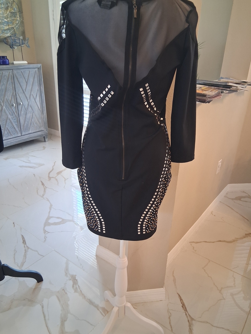 bebe Black Studded Scoop Neck Mini Dress - Picture 4 of 5